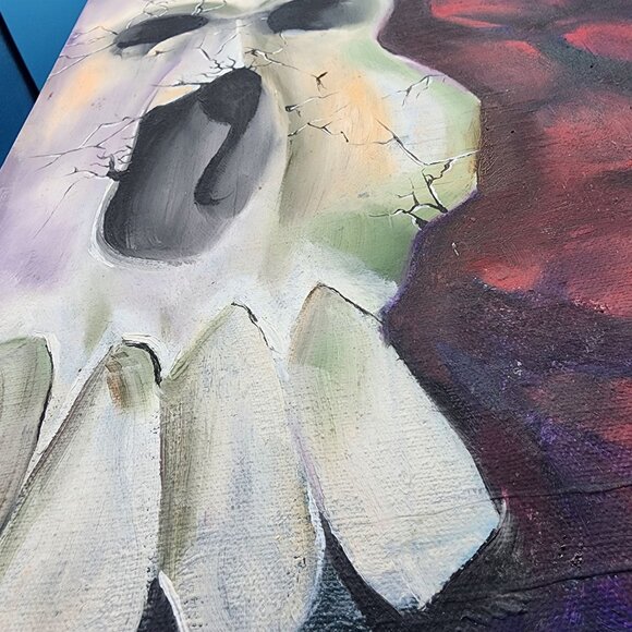 Tattoo Art Skull Painting Justin Wold Signed on Canvas Gothic Decor 11x17" - Picture 3 of 10